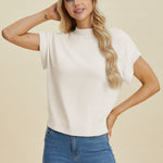 Double Take Full Size Mock Neck Short Sleeve Sweater