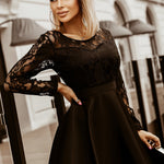 Spliced Lace High-Low Long Sleeve Dress