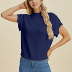 Double Take Full Size Mock Neck Short Sleeve Sweater