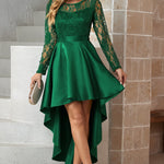 Spliced Lace High-Low Long Sleeve Dress