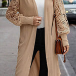 Open Front Lace Lantern Sleeve Cover-Up