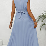 Pleated Round Neck Cap Sleeve Dress