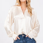 SAGE + FIG Notched Long Sleeve Blouse