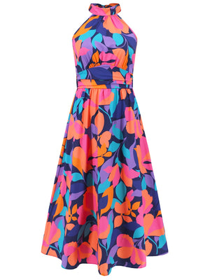 Ruched Printed Halter Neck Dress