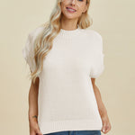 Double Take Full Size Mock Neck Short Sleeve Sweater