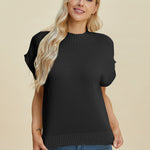 Double Take Full Size Mock Neck Short Sleeve Sweater