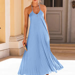 Pleated Halter Neck Sleeveless Dress