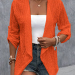 Eyelet Roll-Tab Sleeve Cardigan