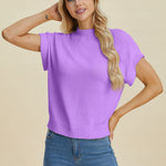 Double Take Full Size Mock Neck Short Sleeve Sweater