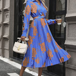 Floral Pleated Surplice Long Sleeve Midi Dress