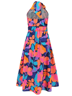 Ruched Printed Halter Neck Dress