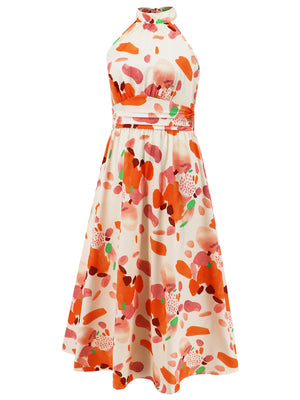 Ruched Printed Halter Neck Dress