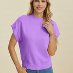 Double Take Full Size Mock Neck Short Sleeve Sweater