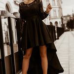 Spliced Lace High-Low Long Sleeve Dress