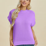 Double Take Full Size Mock Neck Short Sleeve Sweater