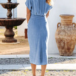 Tied Button Up Short Sleeve Denim Dress