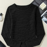 Textured Round Neck Long Sleeve Blouse