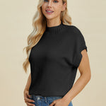 Double Take Full Size Mock Neck Short Sleeve Sweater