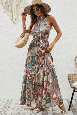 Tied Slit Floral Sleeveless Dress