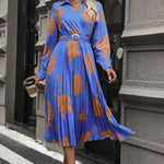 Floral Pleated Surplice Long Sleeve Midi Dress