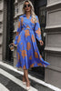 Floral Pleated Surplice Long Sleeve Midi Dress