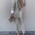 Lapel Collar Long Sleeve Blazer and Pants Set