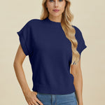 Double Take Full Size Mock Neck Short Sleeve Sweater