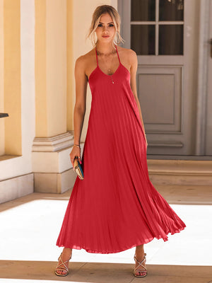 Pleated Halter Neck Sleeveless Dress