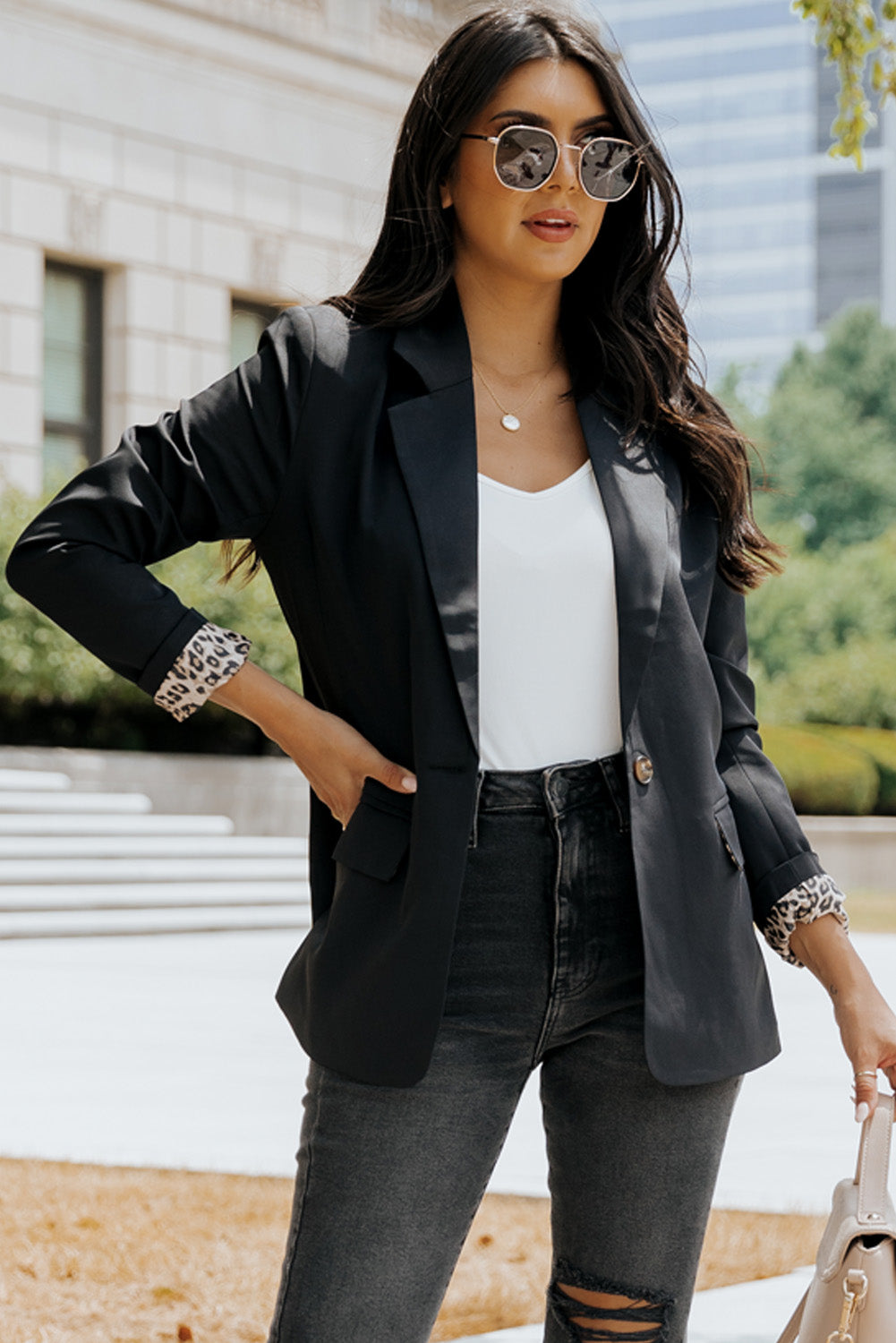 Pre-Order Leopard Lining One-Button Blazer