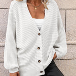 Button Down Horizontal-Ribbing Longline Cardigan