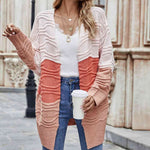 Color Block Openwork Open Front Cardigan