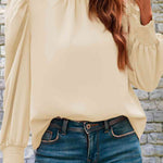 Mock Neck Puff Sleeve Blouse