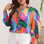 Plus Size Printed Collared Neck Long Sleeve Shirt