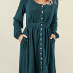 Button Down Long Sleeve Dress with Pockets