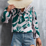 Printed Tie Neck Puff Sleeve Blouse