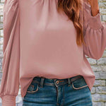 Mock Neck Puff Sleeve Blouse