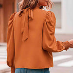 Mock Neck Puff Sleeve Blouse