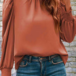 Mock Neck Puff Sleeve Blouse