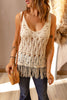 Sleeveless Cable-Knit Fringe Detail Open Work Top