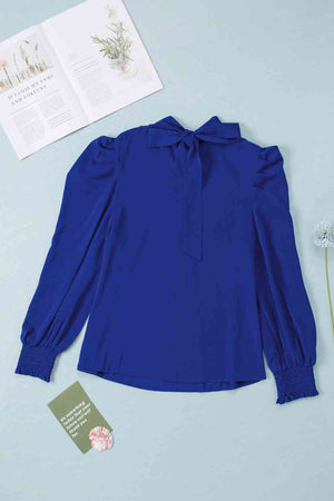 Mock Neck Puff Sleeve Blouse