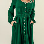 Button Down Long Sleeve Dress with Pockets