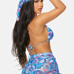 Pre Order Blueberry Blue Purple Covered Up Ruched Mesh Pool Swimwear High Waist Skirt