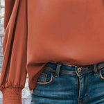 Mock Neck Puff Sleeve Blouse