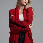 Dolman Sleeve Open Front Ribbed Trim Longline Cardigan