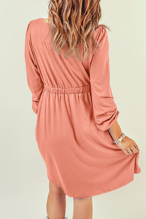 Button Down Long Sleeve Dress with Pockets