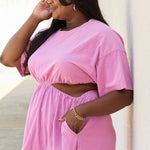 HEYSON Summer Field Full Size Cutout T-Shirt Dress in Carnation Pink