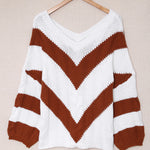 Chevron Cable-Knit V-Neck Tunic Sweater