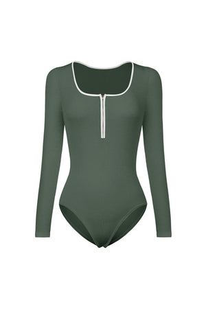 Contrast Trim Ribbed Long Sleeve Bodysuit