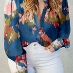 Plus Size Printed Collared Neck Long Sleeve Shirt