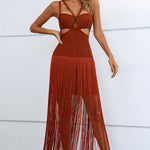 Cutout Strappy Neck Fringe Dress